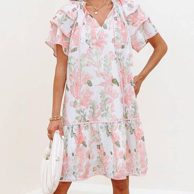 Summer Women's Multicolor Plant Floral Print Layered Short