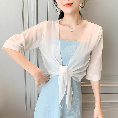 Women's Summer Solid Color Chiffon Cardigan  Half Sleeve