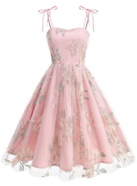 LikeMyChoice 2026 Sweetheart Neck Floral Embroidered Dress |