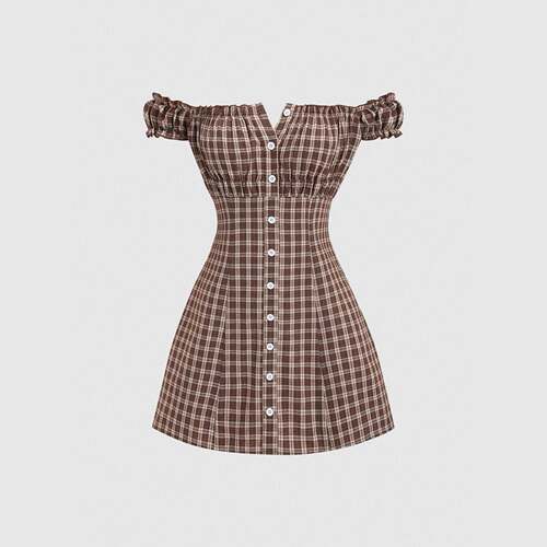 Women's Plaid Round Neck Button-Up Shirt Dress A-Line