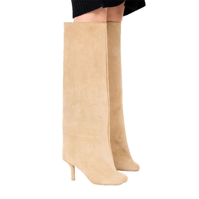 Womens Knee High Boots Square Toe Kitten Heel Stiletto
