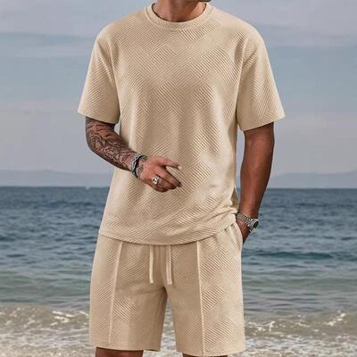 Men’s solid polo shirt and drawstring waist shorts set—coz
