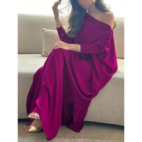 H-Line Loose Buttoned Solid Color Maxi Dresses Summer Long
