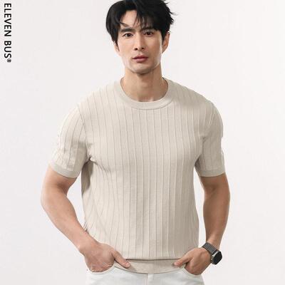 [Summer Vibes] Men’s slim-fit textured crew-neck cable knit