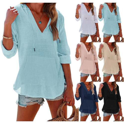 Women's Beach Cover Up hoodies sweatshirt Long Sleeve V Neck