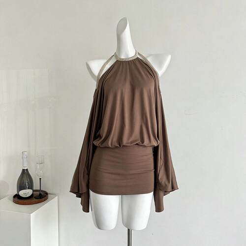 Chain Backless Sexy Dress Batwing Sleeves Spring Summer