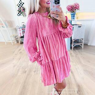 Women's Flounce Sve Tiered Ruffled Velvet Mini Dress with