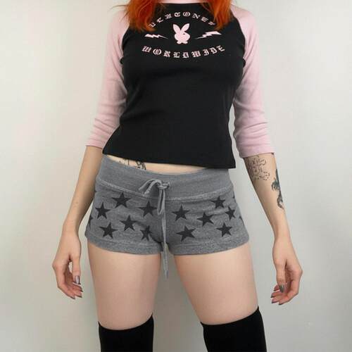 Women's Y2K Grunge Style Veet Shorts Low Waist Tie-Waist