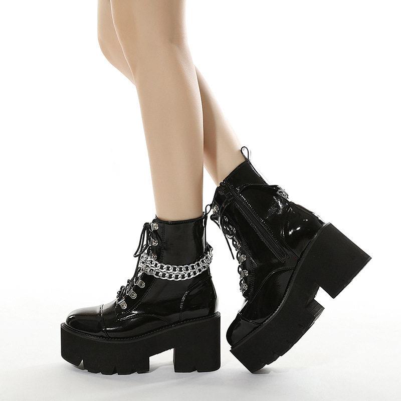 s Women's Chains Lace up Studded Motorcycle Combat Short