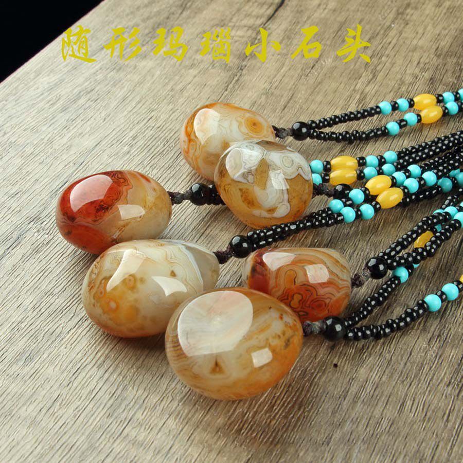2026缠丝玛瑙石吊坠随形小石头挂件原石天然个性风景石项链毛衣链