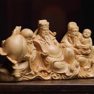 2026黄杨木雕福禄寿三星摆件实木雕刻工艺品家居客厅装饰品送长辈