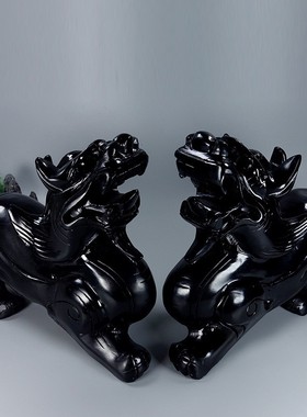 2026天然黑曜石貔貅摆件一对公母开业皮丘客厅装饰品黑墨玉招财貔