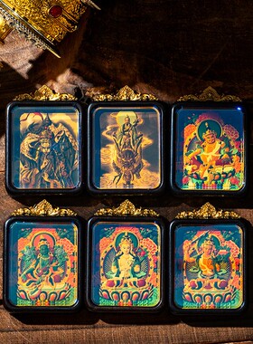 2026彩绘擦擦唐卡吊坠绿度母关公八大守护白鹤童子文殊可定图随身