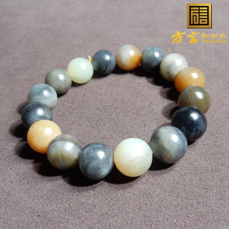 2025方言和田玉放巨漏大漠古风楼兰三色玉且末料糖青花三彩12mm手