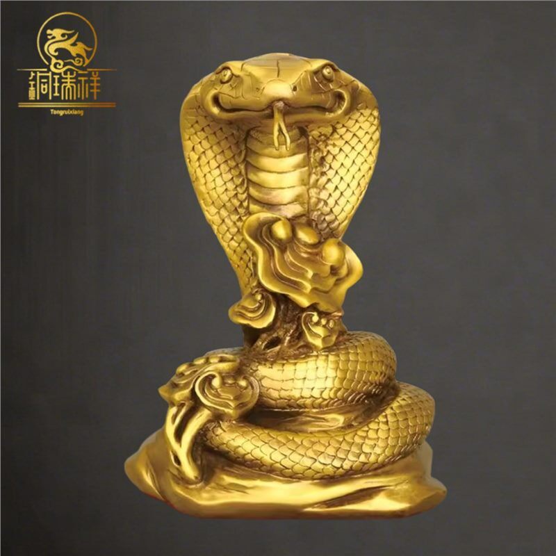 2026铜瑞祥铜蛇黄铜眼镜蛇元宝蛇摆件十二生肖岁聚财纳福如意蛇守