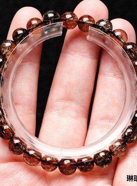 2026黑金超七手链水晶钛金双轮骨干天然巴西黑超级七金发晶手串男