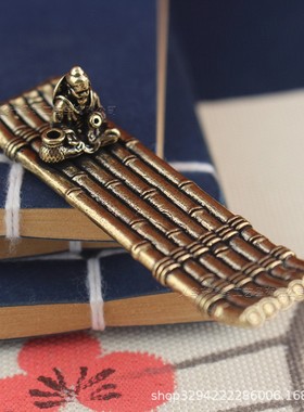 2026纯黄铜竹排香插摆件复古渔翁独钓熏香香托工艺礼品办公室桌面