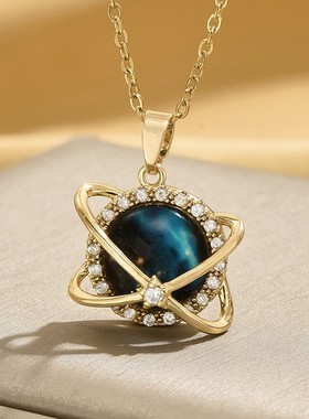 2026欧美跨境星球环绕闪亮甄选锆石项链女百搭蓝色锁骨链轻奢项链