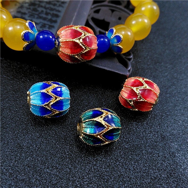 2026景泰蓝桶珠 diy手工玛瑙琥珀蜜蜡手串饰品玉石纯铜景泰烧蓝配