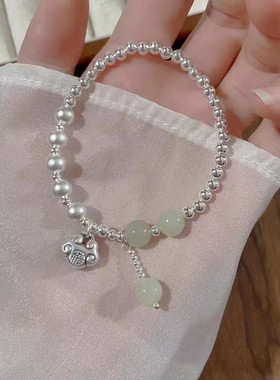 2026福字转运平安锁圆珠和田玉手链镀银女国风小众手串送女友闺蜜