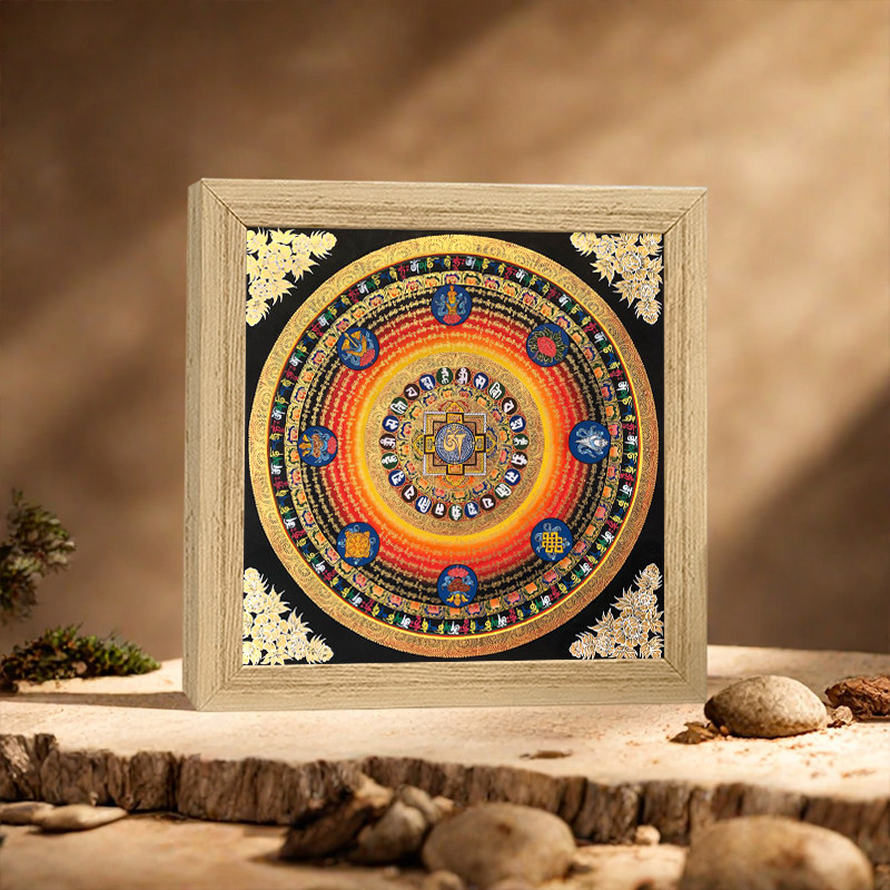 唐卡灯光画六字真言客厅茶室桌面摆件画书房卧室蓝牙音响小夜灯