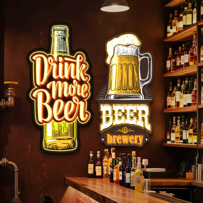 精酿啤酒瓶酒吧发光挂画夜店KTV小酒馆烧烤店气氛灯广告牌装饰画