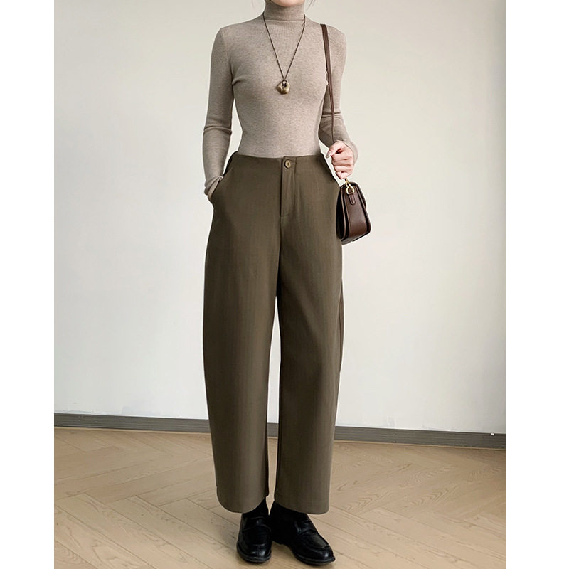 感毛呢西装阔腿裤女春秋冬2026新款高腰显瘦直筒休闲九分裤子