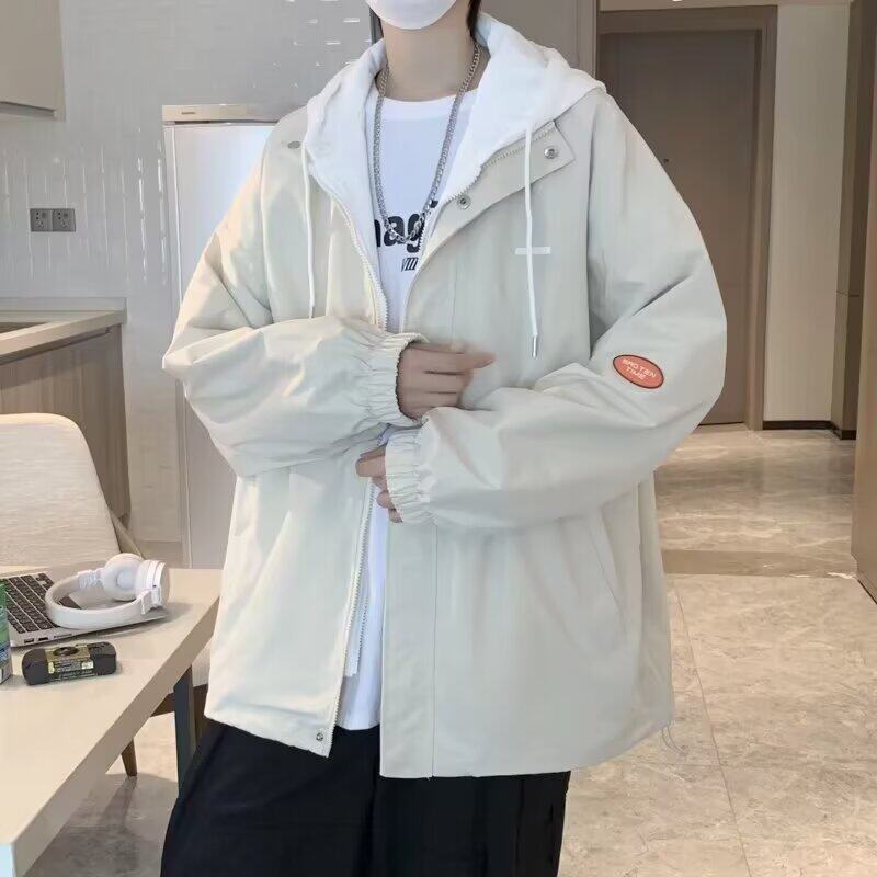 青少年假两件外套男款春秋季新款潮牌宽松工装冲锋衣夹克男生