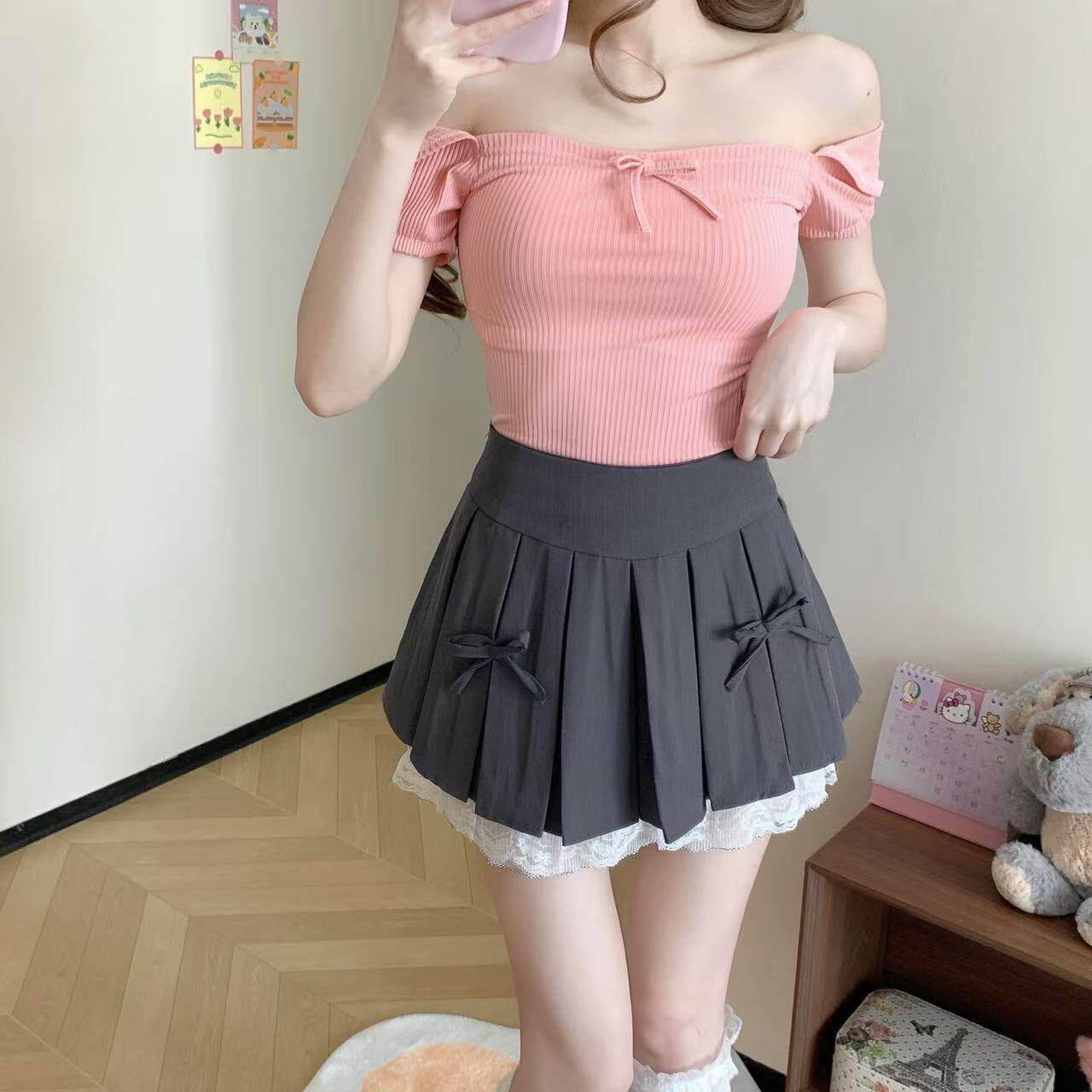 灰色百褶裙女2025新款夏季蕾丝短裙高腰显瘦a字小个子流行半身裙