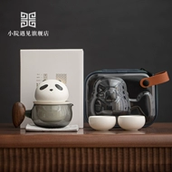 Sân nhỏ gặp gấu trúc sáng tạo một nồi hai tách trà du lịch ngoài trời di động bằng gỗ chắc chắn tay cầm ấm trà bộ bình trà có túi đựng đi du lịch bộ ấm chén du lịch