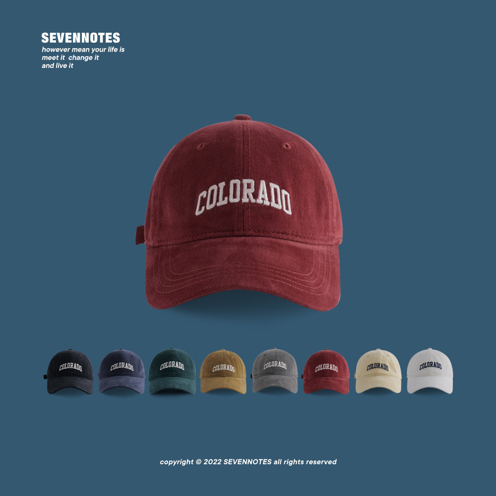 SEVENNOTES美式复古酒红刺绣棒球帽男磨毛女鸭舌帽潮百搭ins潮人,服饰配件/皮带/帽子/围巾,帽子,淘宝优惠券,粉丝福利购,淘宝优惠卷