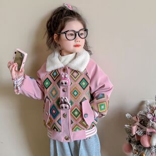 女童冬季加绒拉布布夹棉爆款外套2025新款洋气宝宝加厚保暖棒球服