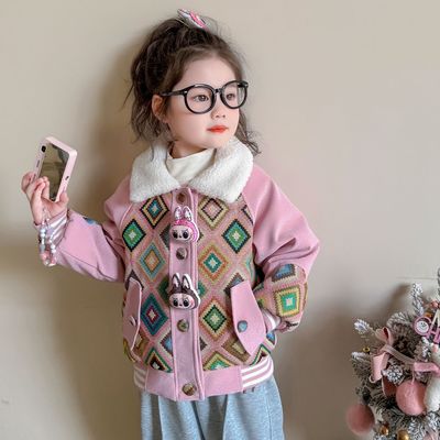 女童冬季加绒拉布布夹棉爆款外套2025新款洋气宝宝加厚保暖棒球服
