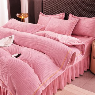 【高端轻奢】A类加厚牛奶绒床盖四件套保暖全消光立体雕花双面绒