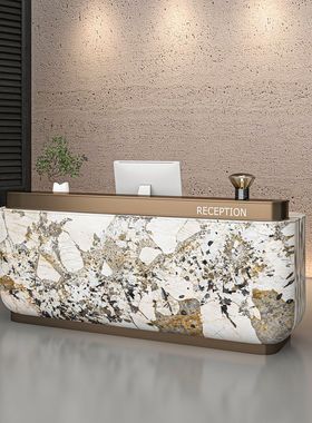 简约奢台酒店售楼部吧台接待前台美容院现代大理石收银台公司柜台