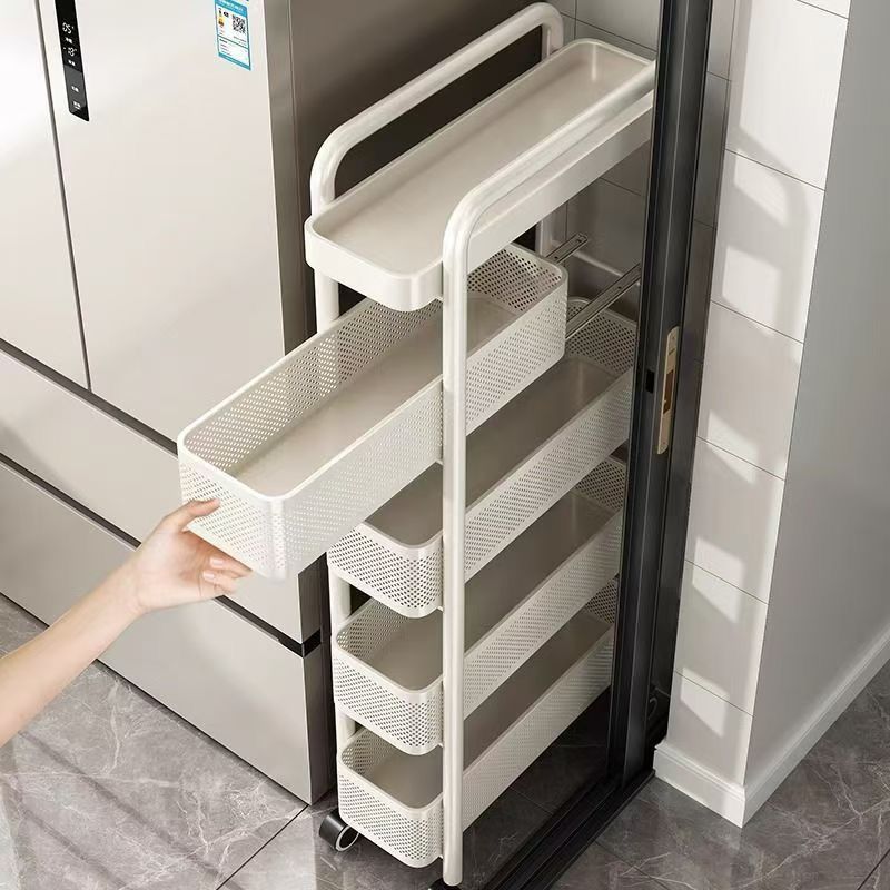 不锈钢厨房夹缝置物架冰箱侧面抽拉柜卫生间小推车极窄缝隙收纳柜