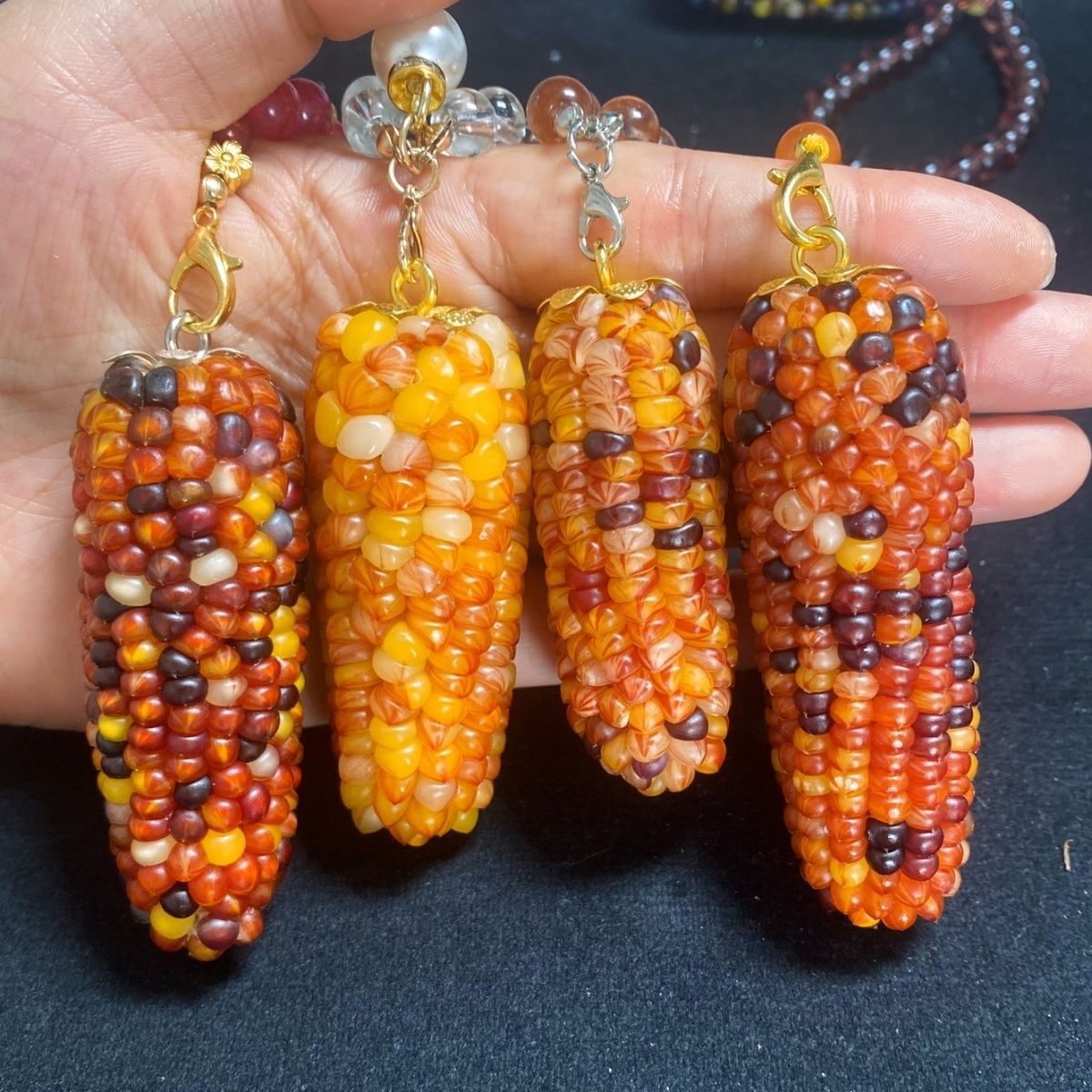 文玩七彩血丝玉米盘玩多彩成品小玉米精美盘玩小玉米招财进宝