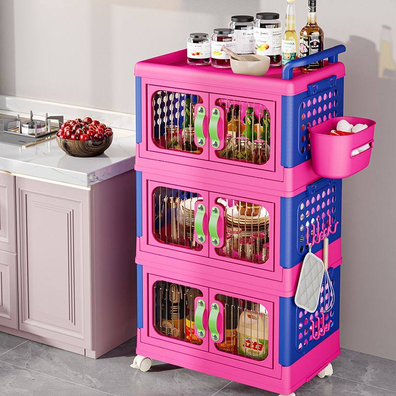 多巴胺撞色PP收纳柜家用多层带轮子可移动客厅零食玩具杂物整理