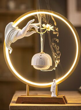 禅意佛手如意莲花吊炉家用室内氛围感摆件倒流香香炉挂式灯摆件