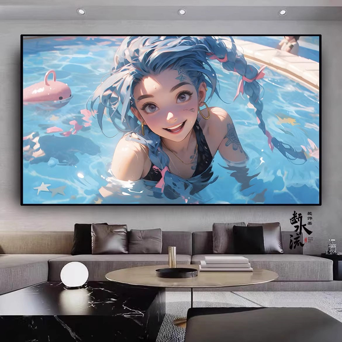 英雄联盟金克丝挂画萝莉可爱美女LOL游戏网咖装饰画电竞房间壁画