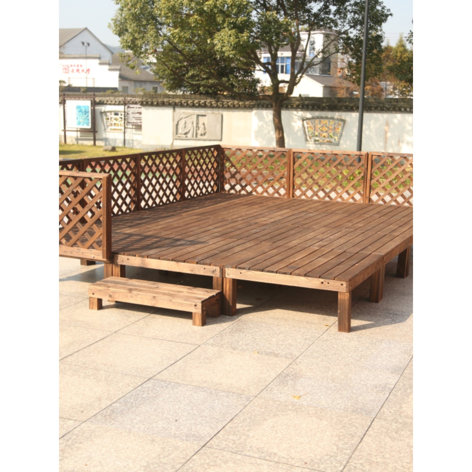 碳化防腐木地板实木可移动婚庆舞台花园别墅庭院木榻榻米景观平台