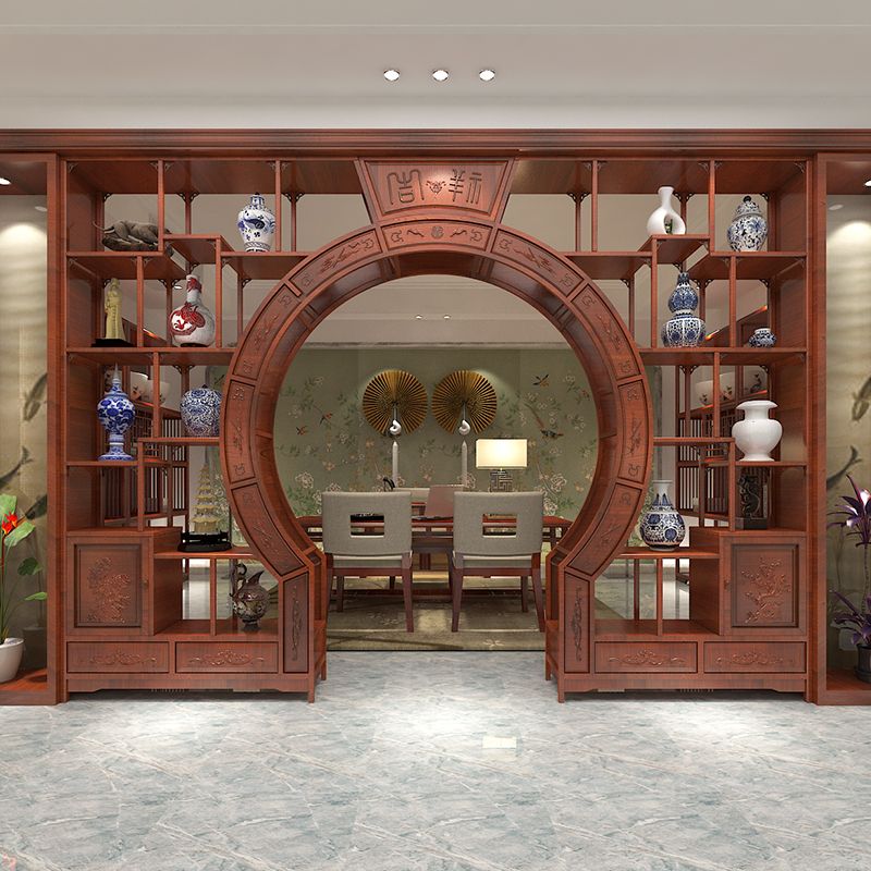 中式实木月洞门博古架多宝阁弧形圆门月亮门客厅隔断书架仿古家具