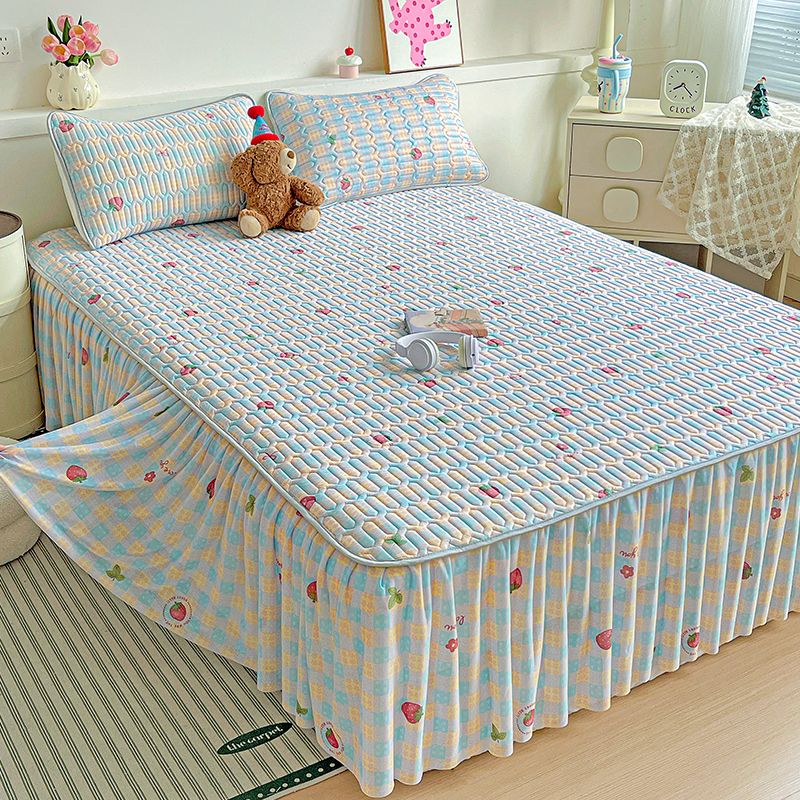 夏季乳胶凉席三件套床裙款加厚床单单件床上冰丝空调软席子可水洗