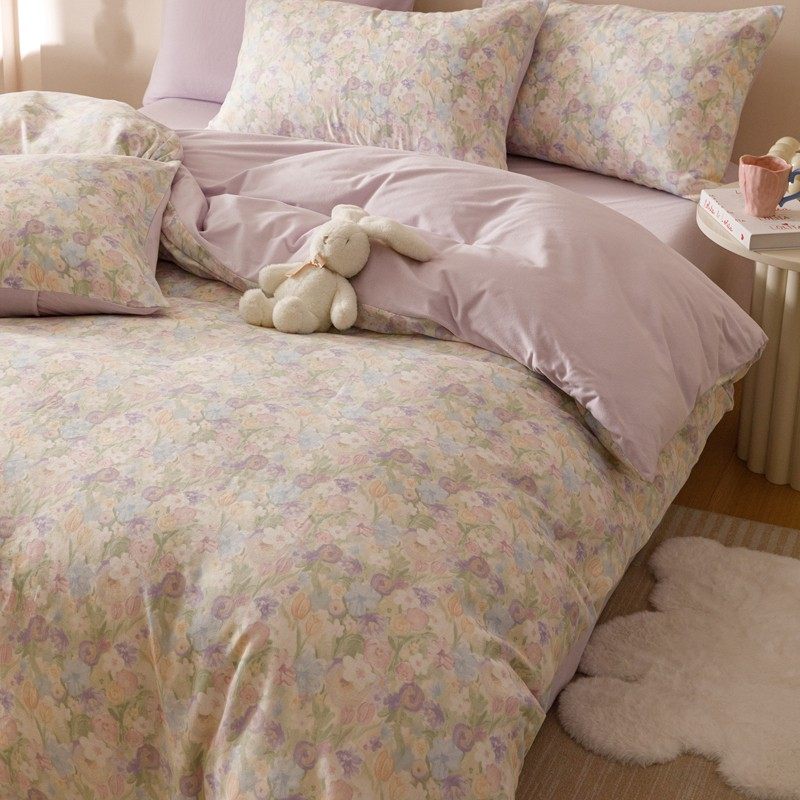 棉四件套100%全棉双层纱加绒双拼牛奶绒床单双人床上用品套件