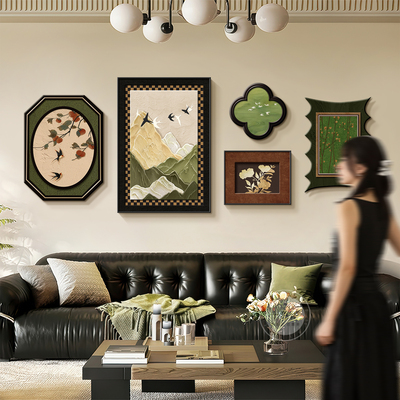 背有靠山客厅装饰画法式复古寓意好组合壁画中古风沙发背景墙挂画
