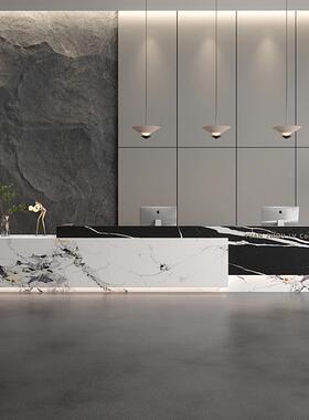 公司仿岩板前台接待台售楼部物业商铺收银酒店写字楼仿大理石吧台