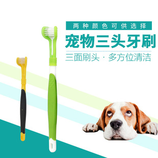 宠物牙刷口腔清洁狗牙刷猫牙刷狗狗牙刷三头三面牙刷宠物用品口臭