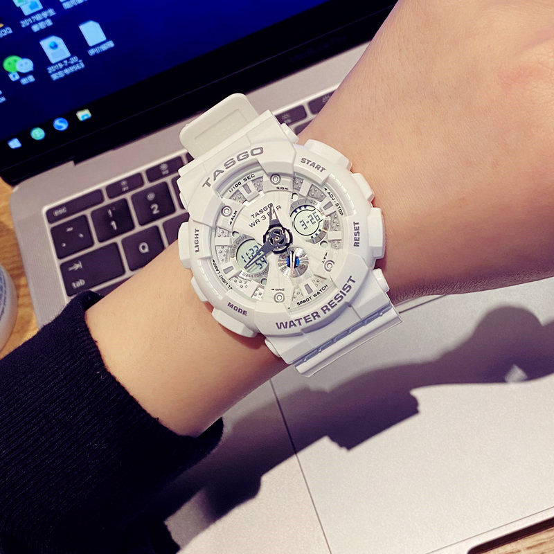 运动机械手表男十大品牌男士潮流中学生白色独角兽电子表女ins风