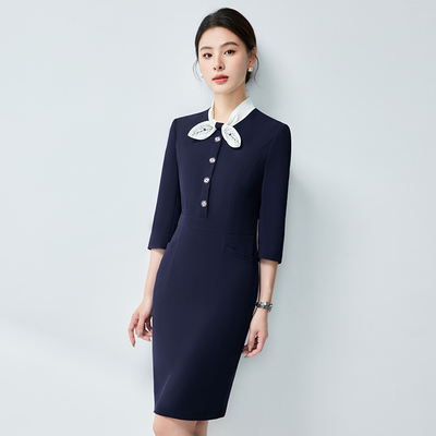 蝴蝶结职业连衣裙收腰气质女神范