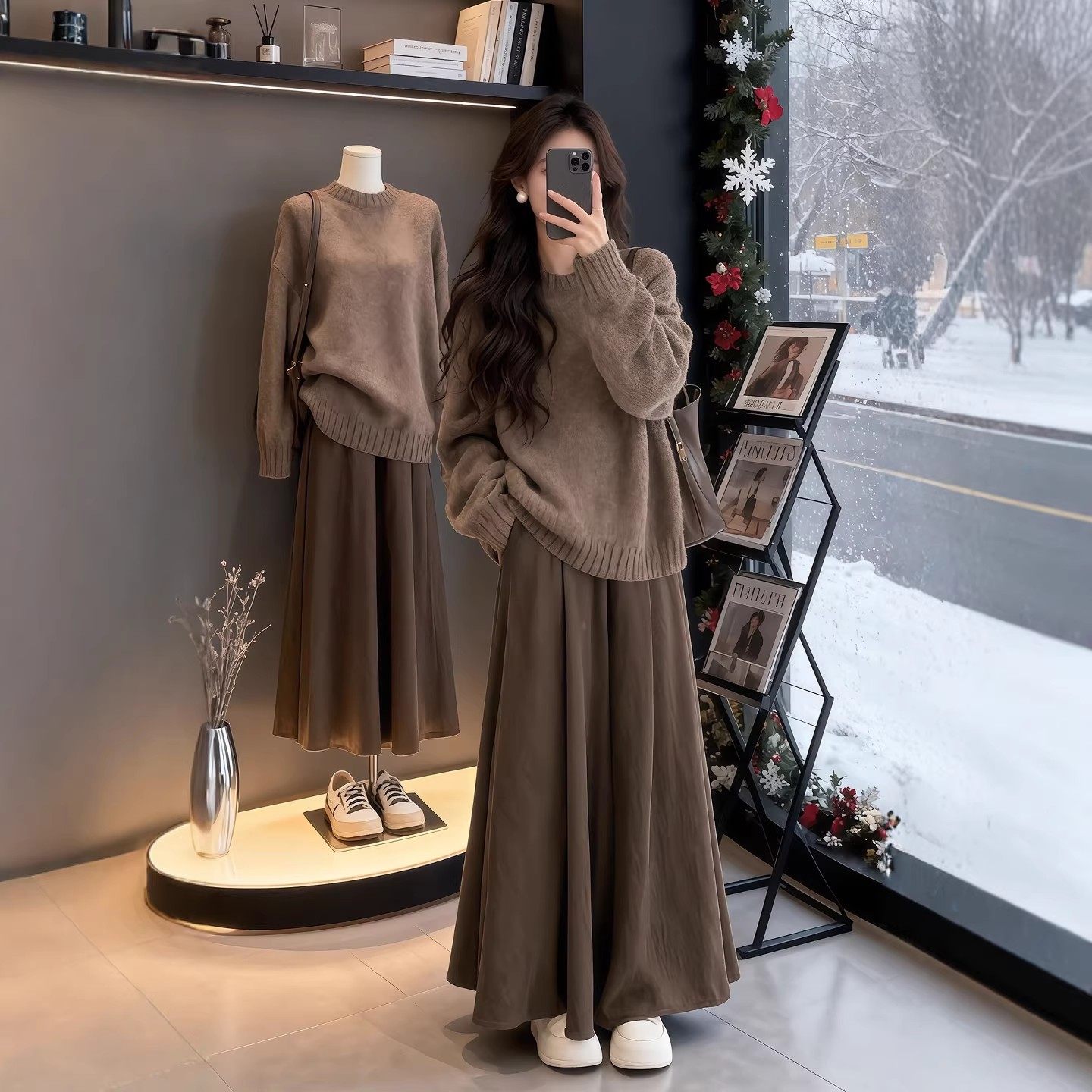 2026新款慵懒风针织毛衣连衣裙女春季宽松显瘦松弛感两件套装长裙